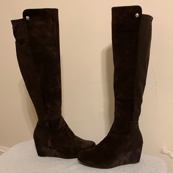 Vince Camuto brown leather suede wedge boots - Picture 2 of 11